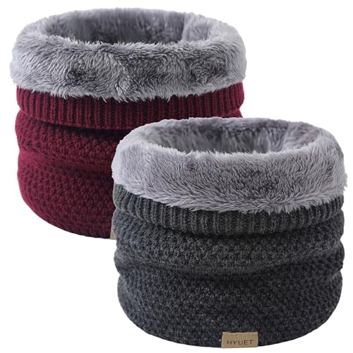 HYUET 2 Pcs Winter Schlauchschal Loop Schal Rundschal Dick Fleece Halswärmer Gefüttert Weichem Thermo Halsschlauch Halstuch Schlauch Nackenwärmer Herren Damen Winter zum Sport Ski von HYUET