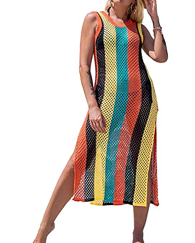 HYUET Damen Gestrickte Strandkleid Sommer Strandponcho Strandurlaub Badeanzug Bikini Cover-Ups Lang Gestrickte Strandkleid für Damen Sommer Pareos von HYUET