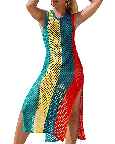 HYUET Damen Gestrickte Strandkleid Sommer Strandponcho Strandurlaub Badeanzug Bikini Cover-Ups Lang Gestrickte Strandkleid für Damen Sommer Pareos von HYUET