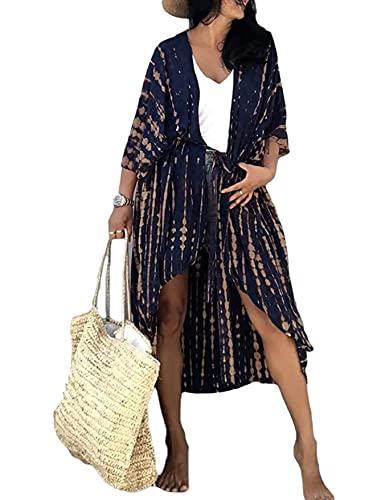 HYUET Damen Maxi Strandkleid Bikini Cover Up für Damen Übergröße Strandponcho Lange Boho Kimono Damen Lose Sommer Pareos Lang Sommerkleid Damen Elegant Maxikleid Baumwolle für Urlaub Die von HYUET