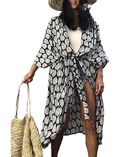 HYUET Damen Maxi Strandkleid Bikini Cover Up für Damen Übergröße Strandponcho Lange Boho Kimono Damen Lose Sommer Pareos Lang Sommerkleid Damen Elegant Maxikleid Baumwolle für Urlaub Die von HYUET