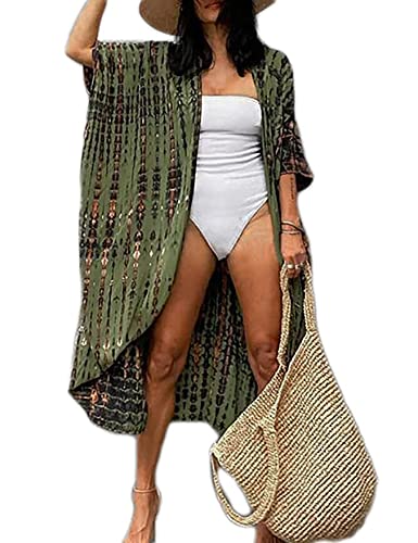 HYUET Damen Maxi Strandkleid Bikini Cover Up für Damen Übergröße Strandponcho Lange Boho Kimono Damen Lose Sommer Pareos Lang Sommerkleid Damen Elegant Maxikleid Baumwolle für Urlaub Die von HYUET