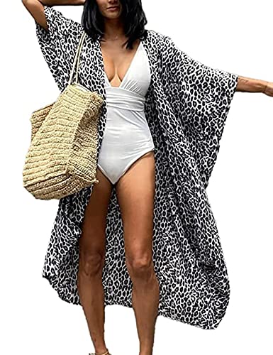 HYUET Damen Maxi Strandkleid Bikini Cover Up für Damen Übergröße Strandponcho Lange Boho Kimono Damen Lose Sommer Pareos Lang Sommerkleid Damen Elegant Maxikleid Baumwolle für Urlaub Die von HYUET