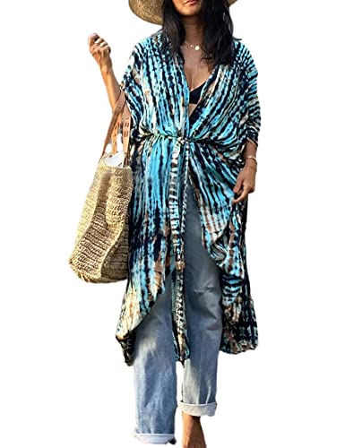 HYUET Damen Maxi Strandkleid Bikini Cover Up für Damen Übergröße Strandponcho Lange Boho Kimono Damen Lose Sommer Pareos Lang Sommerkleid Damen Elegant Maxikleid Baumwolle für Urlaub Die von HYUET