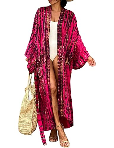 HYUET Damen Maxi Strandkleid Bikini Cover Up für Damen Übergröße Strandponcho Lange Boho Kimono Damen Lose Sommer Pareos Lang Sommerkleid Damen Elegant Maxikleid Baumwolle für Urlaub Die von HYUET