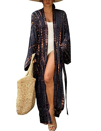 HYUET Damen Maxi Strandkleid Bikini Cover Up für Damen Übergröße Strandponcho Lange Boho Kimono Damen Lose Sommer Pareos Lang Sommerkleid Damen Elegant Maxikleid Baumwolle für Urlaub Die von HYUET