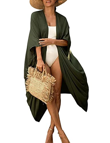 HYUET Damen Maxi Strandkleid Bikini Cover Up für Damen Übergröße Strandponcho Lange Boho Kimono Damen Lose Sommer Pareos Lang Sommerkleid Damen Elegant Maxikleid Baumwolle für Urlaub Die von HYUET