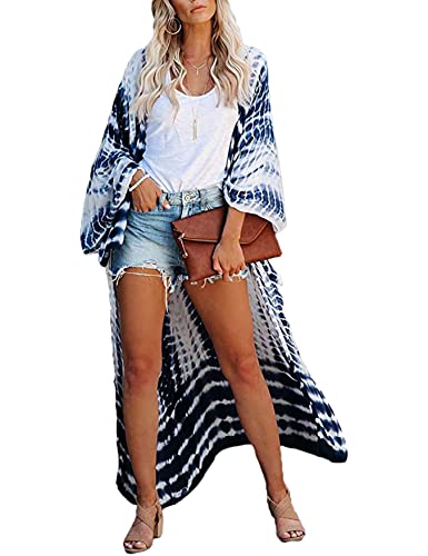 HYUET Damen Maxi Strandkleid Bikini Cover Up Übergröße Strandponcho Lange Boho Kimono Sommer Pareo Lang Sommerkleid Elegant Maxikleid Baumwolle für Urlaub Die von HYUET