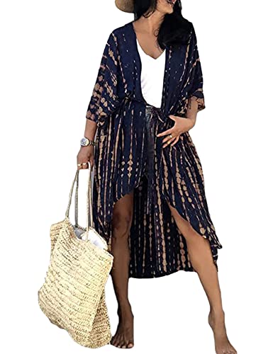 HYUET Damen Maxi Strandkleid Bikini Cover Up Übergröße Strandponcho Lange Boho Kimono Lose Sommer Pareos Lang Sommerkleid Elegant Maxikleid Baumwolle für Urlaub von HYUET
