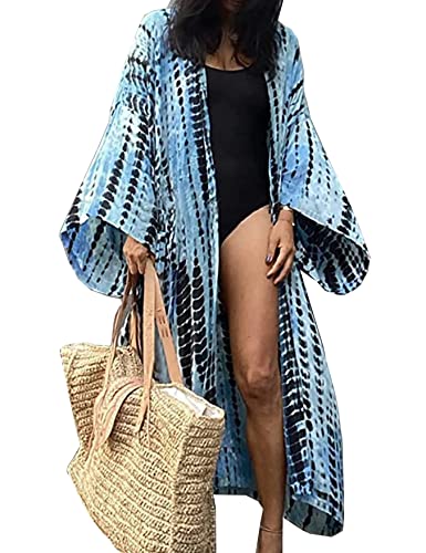 HYUET Damen Maxi Strandkleid Bikini Cover Up Übergröße Strandponcho Lange Boho Kimono Lose Sommer Pareos Lang Sommerkleid Elegant Maxikleid Baumwolle für Urlaub von HYUET