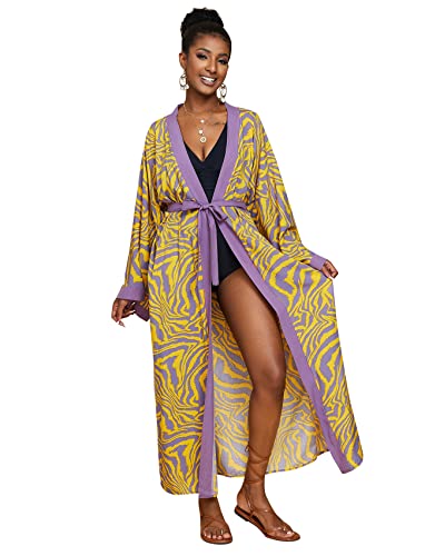 HYUET Damen Maxi Strandponcho Strandkleid Bikini Cover Up für Damen Übergröße Lange Boho Kimono Damen Lose Sommer Pareos Lang Sommerkleid Damen Elegant Maxikleid Baumwolle für Strandurlaub von HYUET