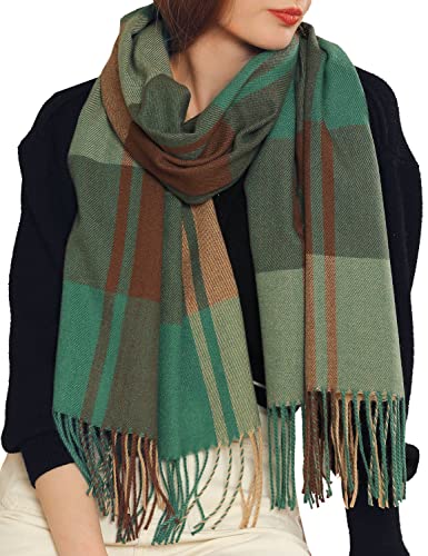 HYUET Winter Pashmina Schal Schal Damen Plaid Elegant Lange Weiche Warme Wickelschals Tartan Tartan Wrap Strickschal Winter Poncho Stola Pashmina für Damen Herren,grün-1,65 * 185 cm von HYUET