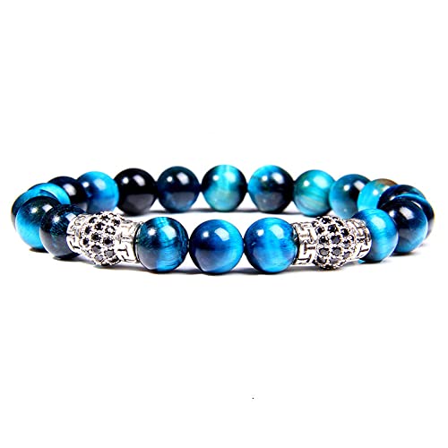 Armkette Herren, Natürliche Blaue Tigerauge-Stein-Armbänder Strass-Charm-Perlen-Chakren-Armbänder Elastische Energie-Edelstein-Armbänder Balance-Yoga-Schmuck Für Frauen Und Männer von HYXC