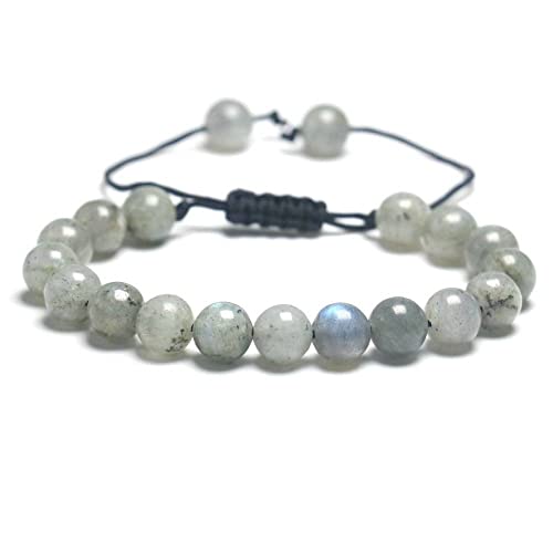 Armkette Herren, Natürliche Graue Mondstein-Stein-Armbänder Modeperlen Energie-Edelstein Chakra Geflochtenes Seil Verstellbare Armreifen Balance Yoga-Schmuck Für Frauen Männer von HYXC