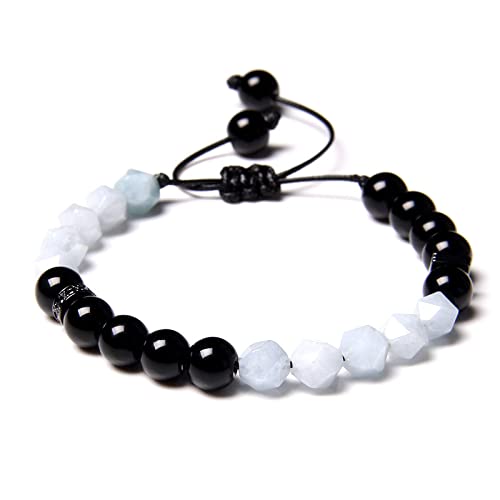 Bergkristall Armband, Natürlicher Schwarzer Onyx Aquamarin Stein Armbänder Facettierte Perlen Energie Edelstein Chakra Geflochtenes Seil Verstellbare Armbänder Armreifen Schmuck Für Frauen Männer von HYXC