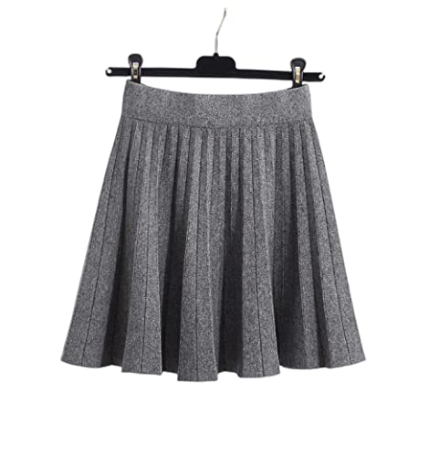 Damen Strickrock,Damen Minirock Grau Elastischer Faltenrock Mit Hoher Taille Schlank A-Linie Schaukel Geraffter Herbst Winter Ausgestellter Kurzer Rock Für Mädchen Damen,M von HYXC