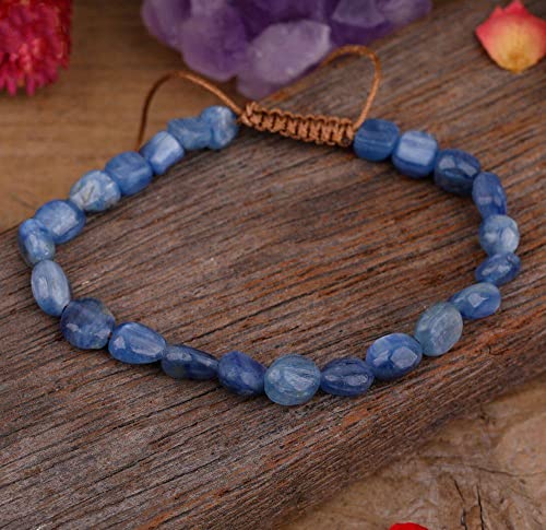 Edelstein Armband, Natürliche Blaue Kyanit-Stein-Armbänder, Edelstein-Chip-Perlen, Energie-Chakra, Geflochtenes Seil, Verstellbare Armbänder, Armreifen, Yoga-Schmuck Für Damen Und Herren von HYXC