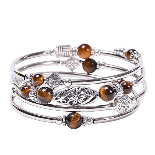 HYXC Armband Damen, Vintage Roter Tigerauge Stein Mehrschichtiges Kristallarmband Chakra Energie Edelstein Armbänder Freundschaft Boho Yoga Armreifen Charm Schmuck Für Männer Frauen von HYXC