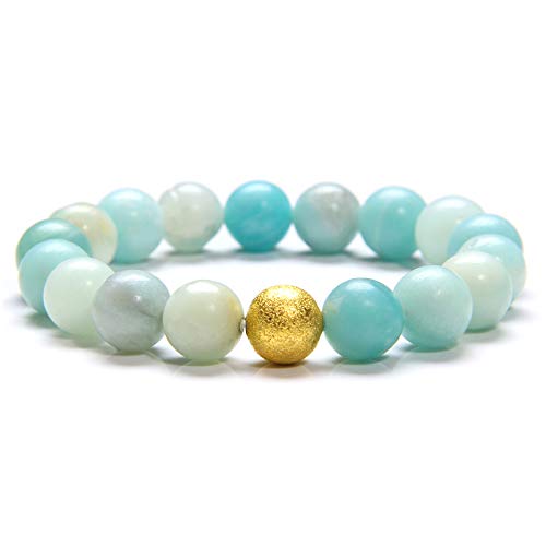 HYXC Bergkristall Armband, Natürliche Blaue Amazonit-Stein-Armbänder, 8 Mm, Runde Perlen, Chakra-Armbänder, Elastische Energie-Edelstein-Armbänder, Balance-Yoga-Schmuck Für Frauen Und Männer von HYXC