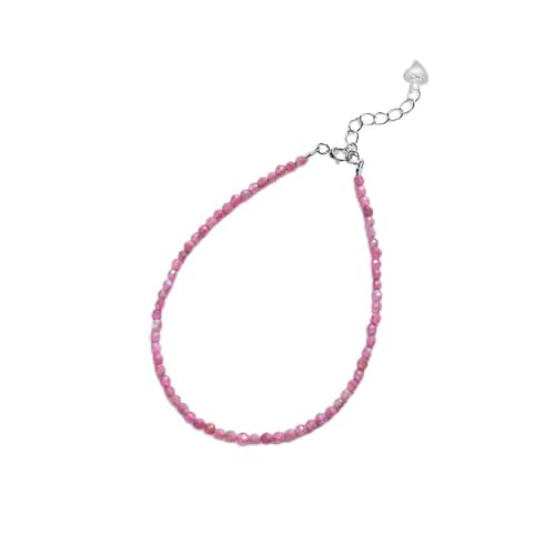 HYXC Bergkristall Armband, Natürliche Rubellit-Stein-Armbänder Mode Facettierte Perlen Energie Edelstein 925 Silber Armreifen Verstellbarer Karabinerverschluss Chakra Yoga Armbänder Schmuck Für Fraue von HYXC