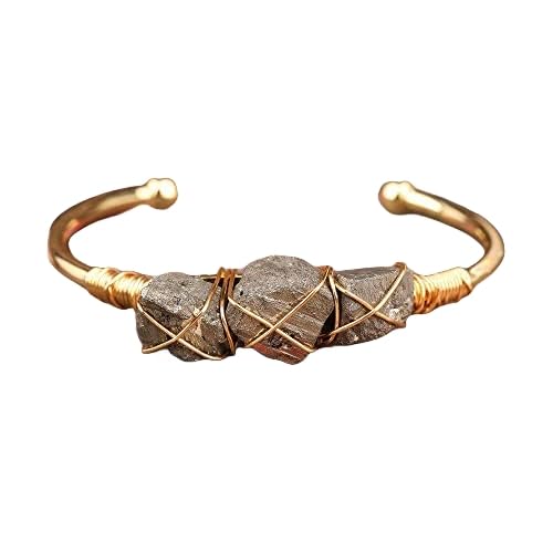 HYXC Chakra Armband, Natürliche Pyrit-Stein-Armbänder Mode Wickelkies Perlen Energie Edelstein Offene Manschettenarmbänder Chakra Yoga Armbänder Schmuck Für Frauen Männer von HYXC