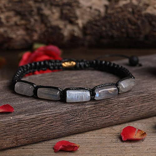 HYXC Chakra Armband Echte Steine, Natürliche Graue Labradorit-Stein-Armbänder, Nugget-Perlen, Energie-Edelstein, Chakra, Geflochtenes Seil, Verstellbare Armbänder, Armreifen, Yoga-Schmuck Für Frauen von HYXC