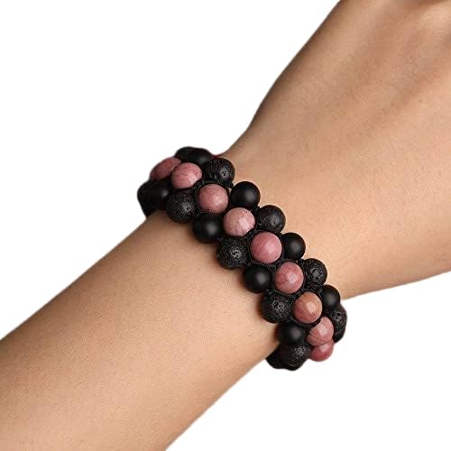 HYXC Chakra Armband Echte Steine, Natürliche Rote Rhodonit-Stein-Armbänder, Runde Perlen, Energie-Edelstein, Chakra, Geflochtenes Seil, Verstellbare Armbänder, Armreifen, Balance-Yoga-Schmuck Für Dam von HYXC