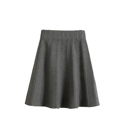 HYXC Damen, Minirock Grau Elastischer Hohe Taille Jacquard Gestrickter Faltenrock Einfarbig A-Linie Swing Geraffter Herbst Winter Ausgestellter Kurzer Rock Für Mädchen, M von HYXC