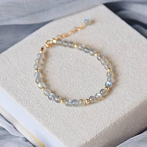HYXC Edelstein Armband, Natürliche Graue Labradorit-Stein-Armbänder, Exquisite Perlen, Energie-Edelstein-Armbänder, Verstellbarer Karabinerverschluss, Chakra-Yoga-Armbänder, Schmuck Für Damen Und He von HYXC