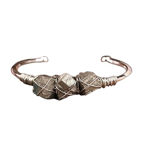 HYXC Perlen Armband, Natürliche Pyrit-Stein-Armbänder Mode Wickelkies Perlen Energie Edelstein Offene Manschettenarmbänder Chakra Yoga Armbänder Schmuck Für Frauen Männer von HYXC