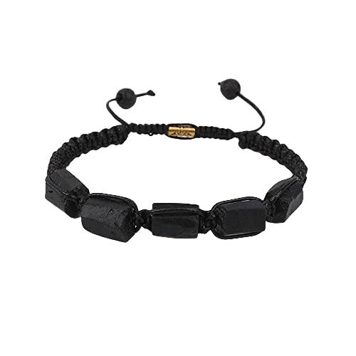 Perlen Armband, Natürliche Schwarze Turmalin-Stein-Armbänder, Nugget-Perlen, Energie-Edelstein, Chakra, Geflochtenes Seil, Verstellbare Armbänder, Armreifen, Yoga-Schmuck Für Damen Und Herren von HYXC