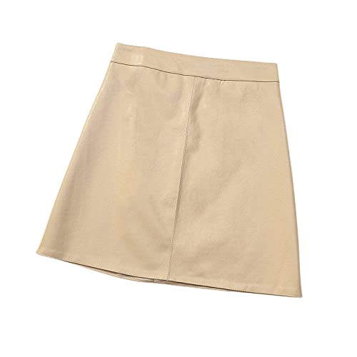 Rock Damen,Damen-Minirock Beige Hohe Taille Pu Hüftumwickelter Lederrock Mit Reißverschluss A-Linie Lagenrock Mit Hose Volltonfarbe Kurzer Rock Für Mädchen Damen,S von HYXC