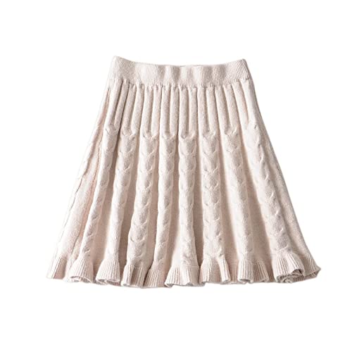 Röcke,Damen Minirock Beige Elastische Hohe Taille Gestrickter Rüschen Faltenrock Uni A-Linie Swing Geraffter Herbst Winter Ausgestellter Kurzer Rock Für Mädchen Damen,L von HYXC