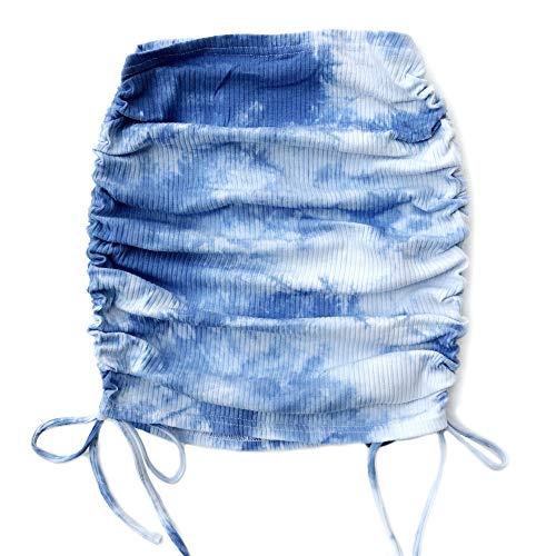 Röcke Für Damen,Damen Minirock Blau Batik Elastisch Hohe Taille Tasche Hüftrock Gestrickt Verstellbarer Seitlicher Kordelzug Geraffte Mode Kurzer Rock Für Mädchen Damen,L von HYXC