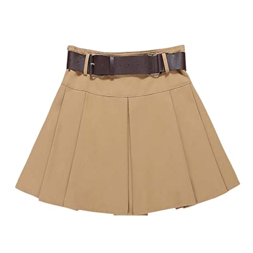 Röcke Für Damen,Damen-Minirock Khaki Hohe Taille Retro-Faltenrock Mit Reißverschlussgürtel A-Linie Lagenrock Mit Hose Hüftumwickelter Kurzer Rock Für Mädchen Damen, Xs von HYXC