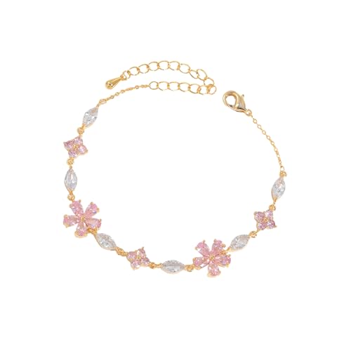 HYXITVCG 14 Karat vergoldetes Blumen-Armband für Damen, niedliches rosa Armband, Zirkonia, Blumenarmband, zarte rosa Blumenschmuck, Geschenke für Frauen HYXITVCG 14 Karat vergoldetes Blumen-Armband für Damen, niedliches rosa Armband, Zirkonia, Blumenarmband, zarte rosa Blumenschmuck, Geschenke für Frauen von HYXITVCG