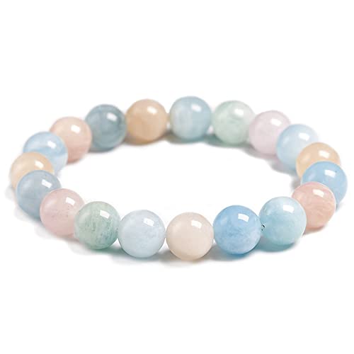 Bergkristall Armband, Elegantes Mehrfarbiges 10 Mm Morganit-Perlenarmband, Chakra-Energie, Edelstein-Armbänder, Freundschaft, Yoga, Elastische Armreifen, Charm-Schmuck Für Männer Und Frauen, 21 C von HYXC