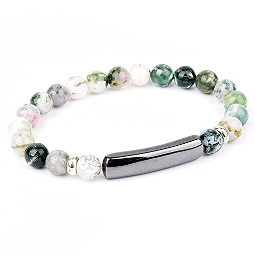 HYXX Armband Damen, Kreatives Baumachat Perlenarmband Chakra Rechteck Energie Edelstein Armbänder Freundschaft Yoga Elastische Armreifen Charm Schmuck Für Männer Frauen,19Cm(7.5Inch) von HYXX