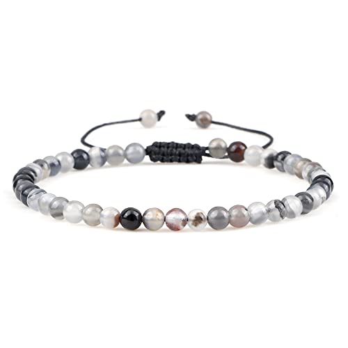HYXX Bergkristall Armband, Vintage Grau Gestreiftes Steinarmband Mit Verstellbarem Seil Geburtsstein Chakra Armbänder Für Frauen Glück Yoga Perlen Armband Sommer Charm Schmuck von HYXC