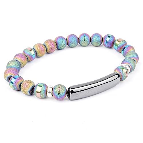 HYXX Chakra Armband, Natürlicher Edelstein Bunte Lavaperlen Armband Rechteck Chakra Armbänder Für Frauen Glückliches Elastisches Freundschaftsarmband Unisex Sommer Charm Schmuck,23Cm(9.1Inch) von HYXC