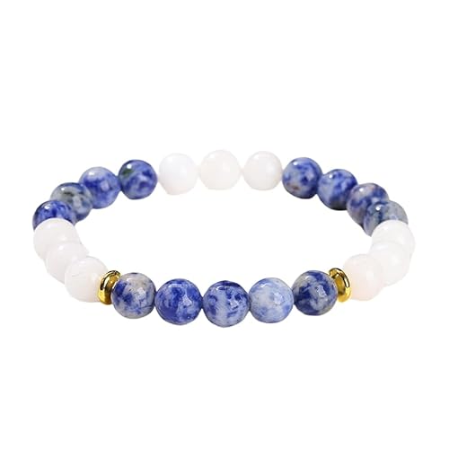 HYXX Chakra Armband, Naturstein-Elegantes Blaues Chalcedon-Kristallarmband Mit Elastischem Seil Chakra-Armbänder Für Frauen-Charme-Schmuck Glücksperlen 19 cm (7,5 Zoll) von HYXC