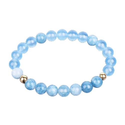 HYXX Edelstein Armband, Natürlicher Edelstein Exquisites Blaues Aquamarin-Kristallarmband Mit Elastischem Seil Chakra-Armbänder Für Frauen-Charme-Schmuck Perlen 17 cm (6,7 Zoll) von HYXC