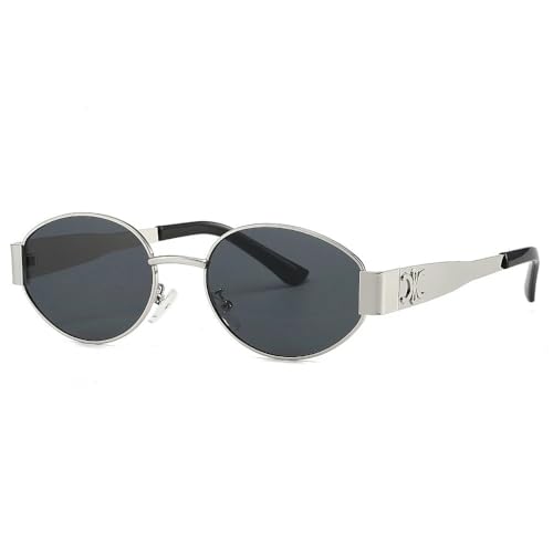HYYZZC Modische Metall-Sonnenbrille für Damen und Herren, rund, oval, Unisex, stilvolle Brillentöne, UV400, C4, Einheitsgröße von HYYZZC