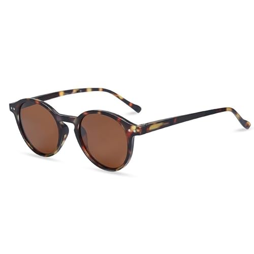 HYYZZC Retro-Sonnenbrille, rund, polarisiert, für Herren und Damen, Vintage, klein, rund, UV400, Brillen, 006 Braune Gläser, Einheitsgröße von HYYZZC