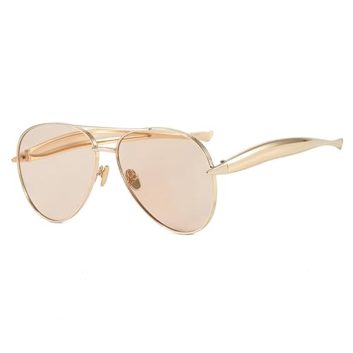 HYYZZC Übergroße Damen-Sonnenbrille, goldfarbener Metallrahmen, UV400, Vintage-Schattierungen, Mode-Accessoires, C1 Gold Hellbraun, Einheitsgröße von HYYZZC