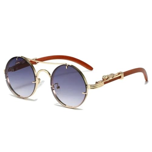 Vintage Punk Runde Sonnenbrille Herren Mode Doppelsteg Mehrfarbige Sonnenbrille Damen Retro Trendy Sonnenbrille, Gold Farbverlauf Grau, 1 Stück Vintage Punk Runde Sonnenbrille Herren Mode Doppelsteg Mehrfarbige Sonnenbrille Damen Retro Trendy Sonnenbrille, Gold Farbverlauf Grau, 1 Stück von HYYZZC
