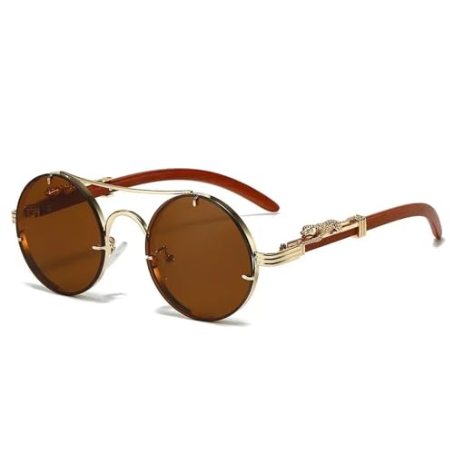 Vintage Punk Runde Sonnenbrille Herren Mode Doppelsteg Mehrfarbige Sonnenbrillen Damen Retro Trendy Sonnenbrille, Goldbraun, 1 Stück Vintage Punk Runde Sonnenbrille Herren Mode Doppelsteg Mehrfarbige Sonnenbrillen Damen Retro Trendy Sonnenbrille, Goldbraun, 1 Stück von HYYZZC