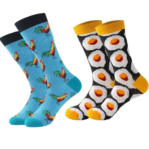 2 Paar Hühner Socken,Eier Stocken, Lustige Tier Socken Für Damen Und Herren, Weiche Baumwollsocken, Bunte Socken für Männer und Frauen, gepackt Ei Tulpen Doodle Muster Gradient, Casual Socken von HYZSHL