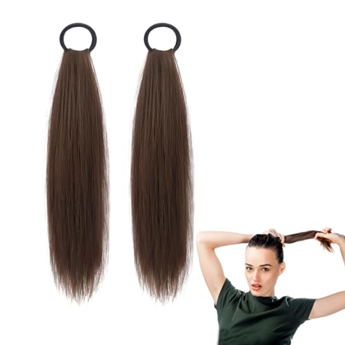 2 Stück Echthaar Zopf, Pferdeschwanz Haarteil, Haarverlängerung, Ponytail Extension für Täglichen Gebrauch und Spezielle Anlässe für Frauen Damen, Hellbraun von HYZSHL