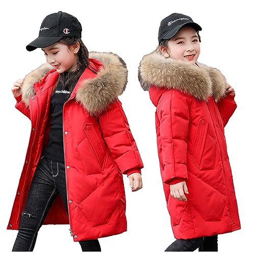 HYueaph Kinder Winter Jacke Mädchen Winter Warme Winter Jacke Kinder Jacke,red-140cm von HYueaph